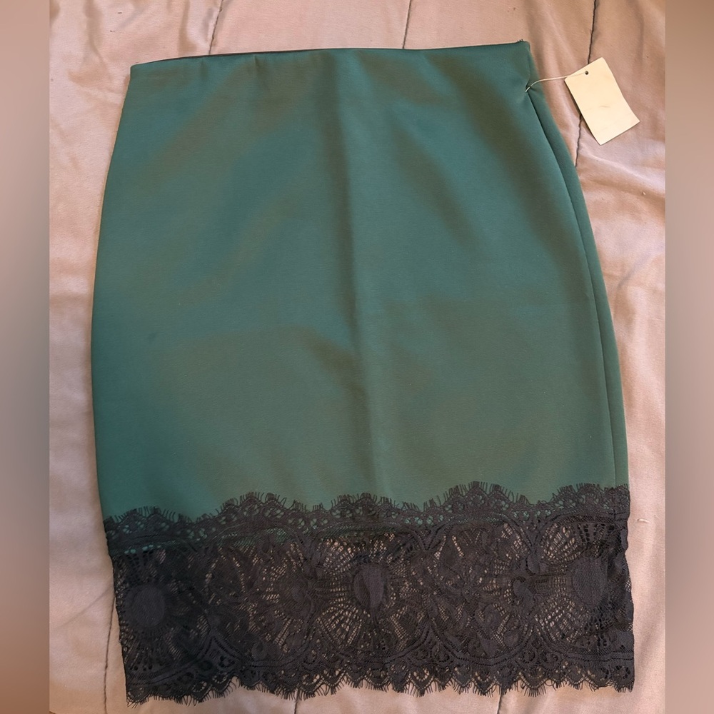 Charlotte Russe Green Pencil Skirt with Black Lace